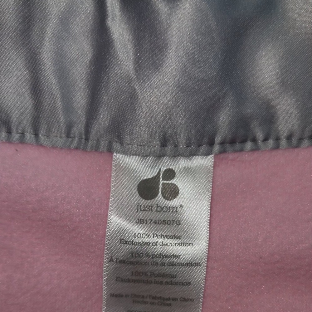 Just Born Oh So Cute Minky White Pink Hearts. Grey Satin Trim Baby Blanket 30x30 - Picture 4 of 6